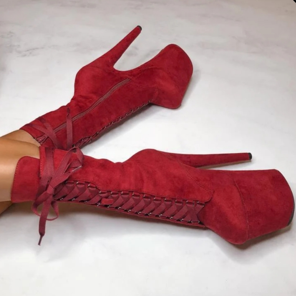 NIB Hella Heels High Babydoll Dark Red 7"